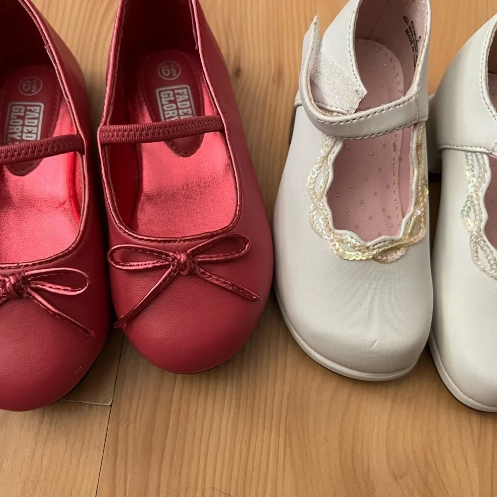 White Dress Shoes Pink Fancy Toddler Shoes Little Girl Shoes Sz 5 and 6.5
